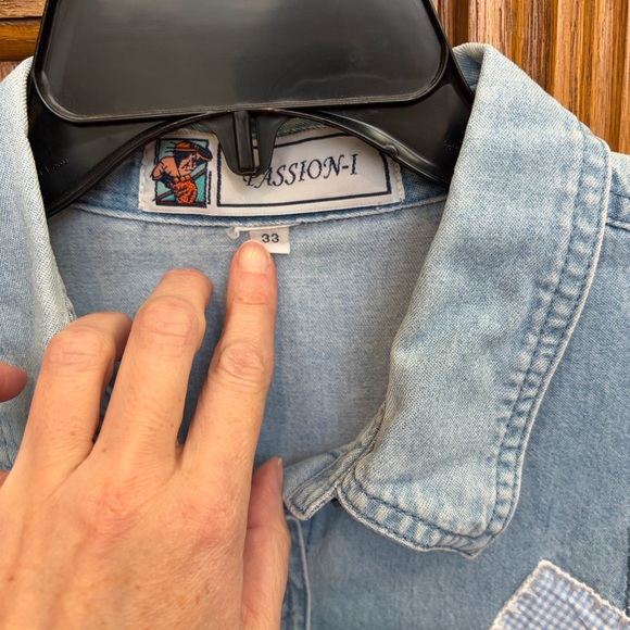 Vintage Denim Button Down Shirt with Heart & Patch Details cottagecore - Picture 2 of 10